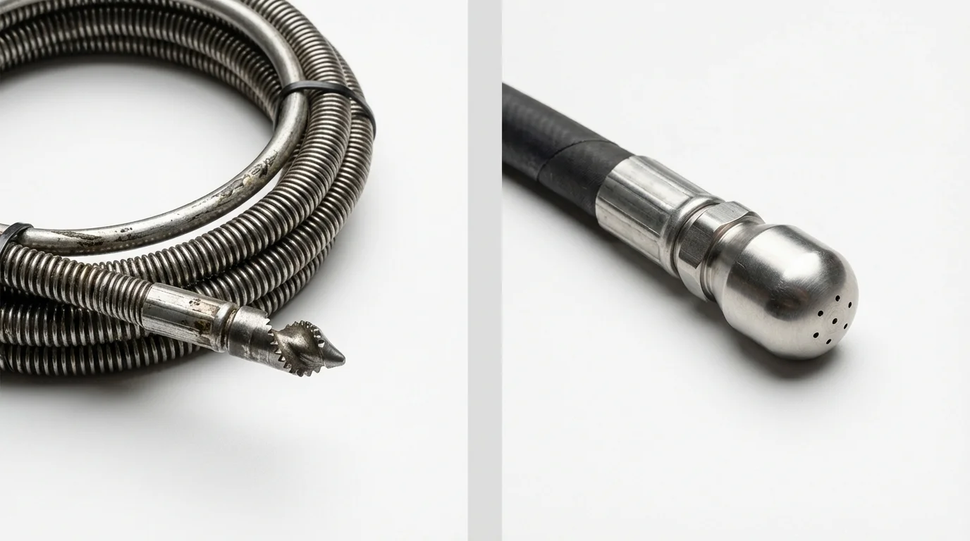 Drain snake cable and hydro jetting nozzle used for drain cleaning in Mannford, OK
