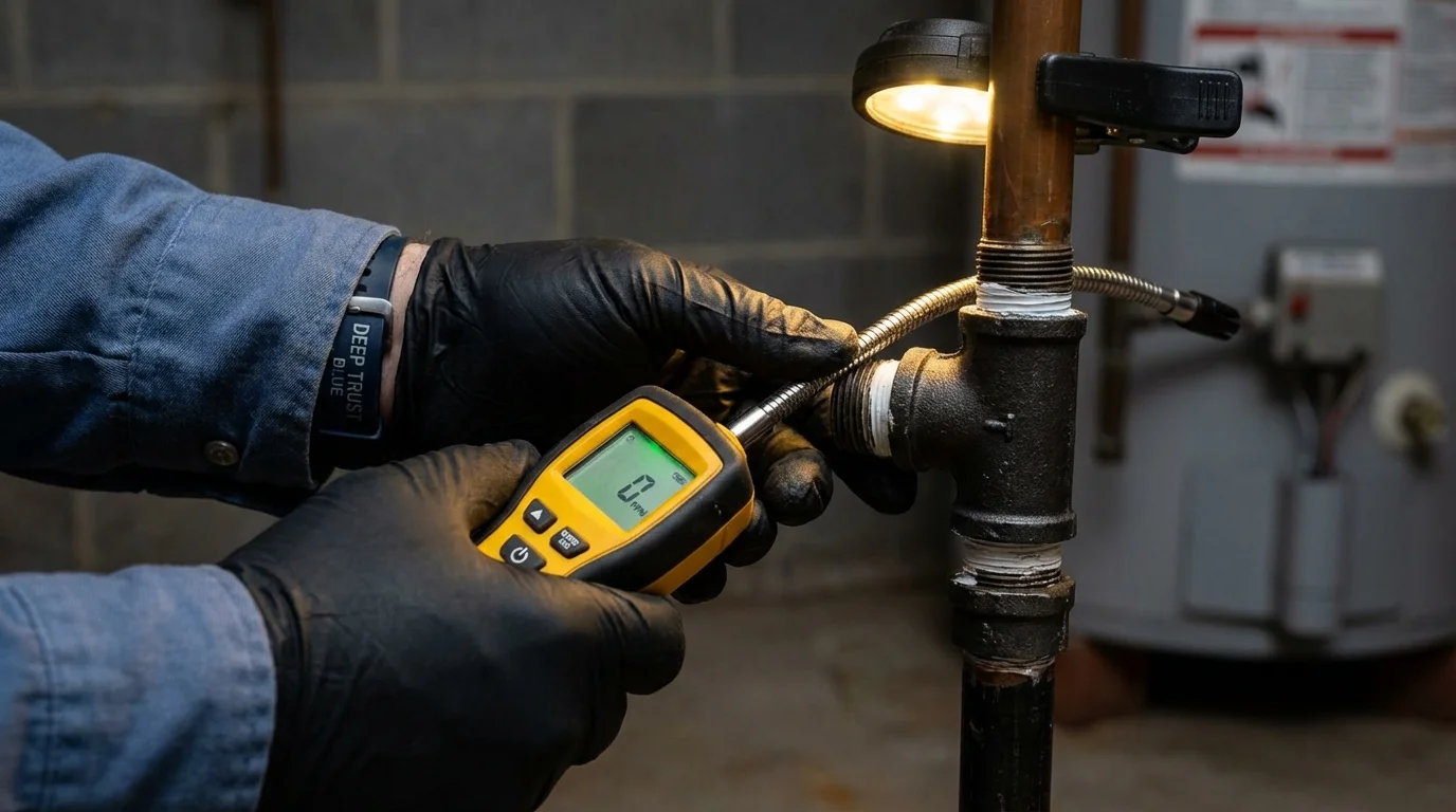 Gas leak detection with electronic sniffer by Johns Plumbing LLC in Mannford