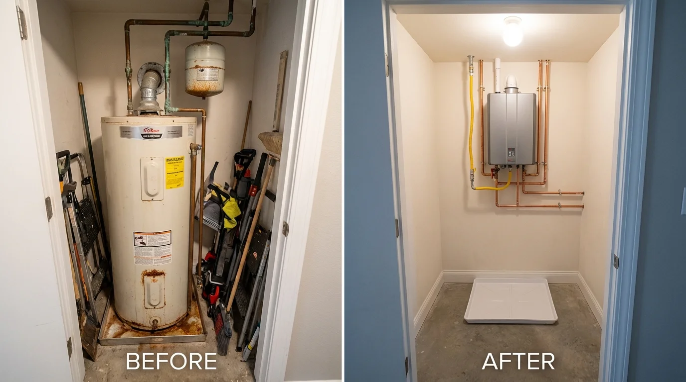 Tank water heater versus wall-mounted tankless unit comparison for Mannford, OK homeowners