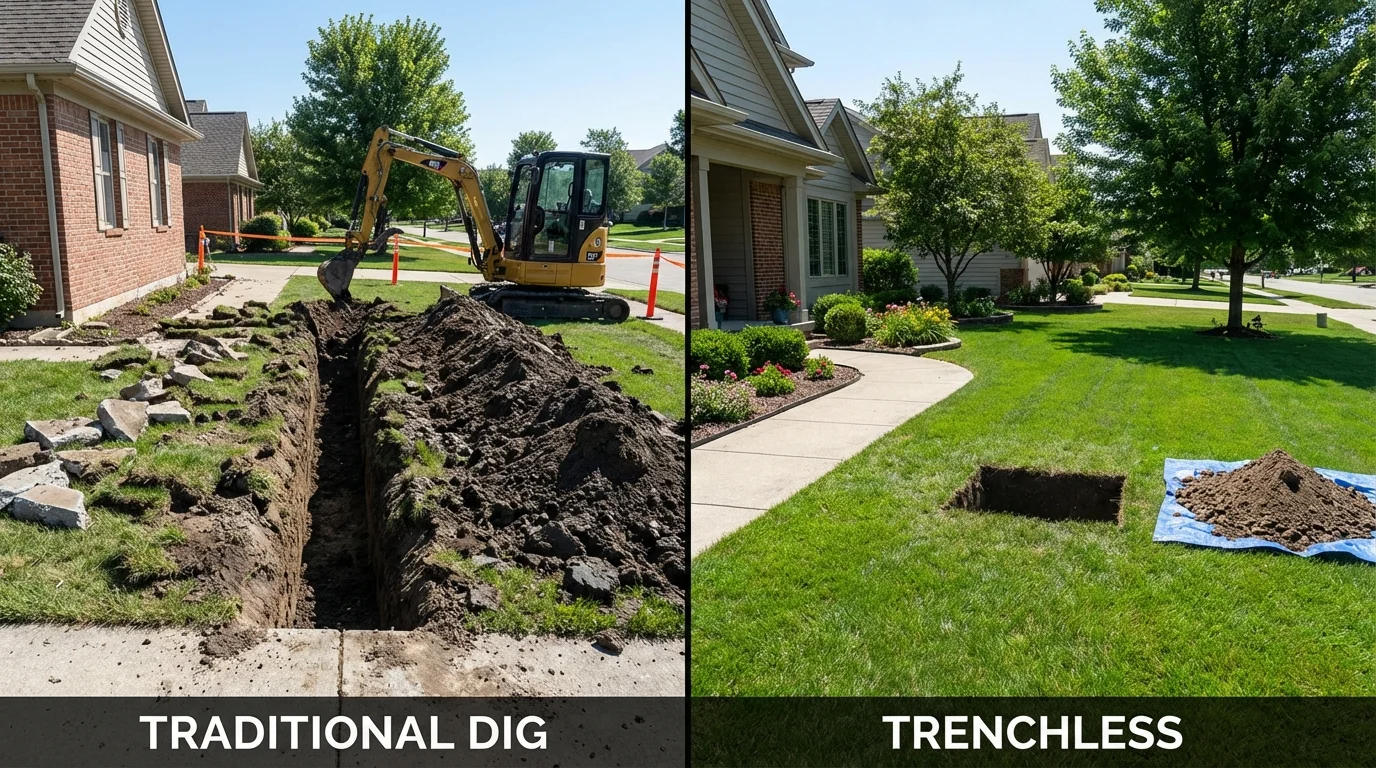 Trenchless sewer repair with minimal yard damage versus traditional excavation in Mannford, OK